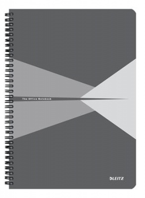 Spirálfüzet, A4, kockás, 90 lap, PP borító, LEITZ "Office", szürke