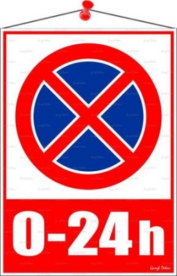 Információs tábla, 35x25 cm, 0-24h megállni tilos piktogram